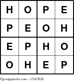 The grouppuzzles.com Answer grid for the Hope puzzle for Saturday January 24, 2026