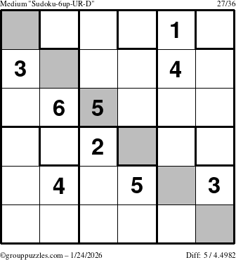 The grouppuzzles.com Medium Sudoku-6up-UR-D puzzle for Saturday January 24, 2026