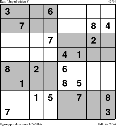 The grouppuzzles.com Easy SuperSudoku-8 puzzle for Saturday January 24, 2026