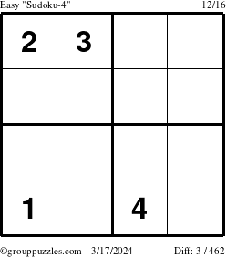 The grouppuzzles.com Easy Sudoku-4 puzzle for Sunday March 17, 2024