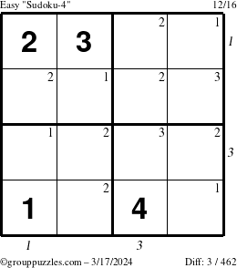 The grouppuzzles.com Easy Sudoku-4 puzzle for Sunday March 17, 2024 with all 3 steps marked
