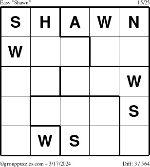 The grouppuzzles.com Easy Shawn puzzle for Sunday March 17, 2024