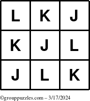 The grouppuzzles.com Answer grid for the TicTac-JKL puzzle for Sunday March 17, 2024
