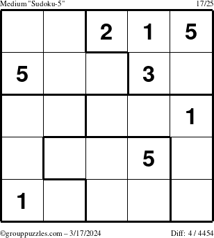 The grouppuzzles.com Medium Sudoku-5 puzzle for Sunday March 17, 2024