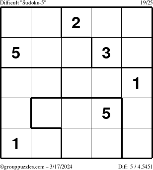 The grouppuzzles.com Difficult Sudoku-5 puzzle for Sunday March 17, 2024