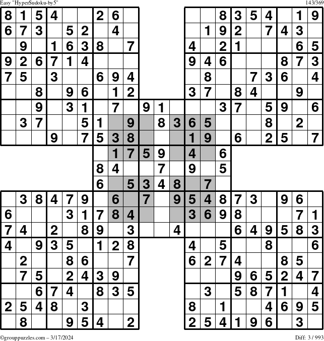 The grouppuzzles.com Easy HyperSudoku-by5 puzzle for Sunday March 17, 2024