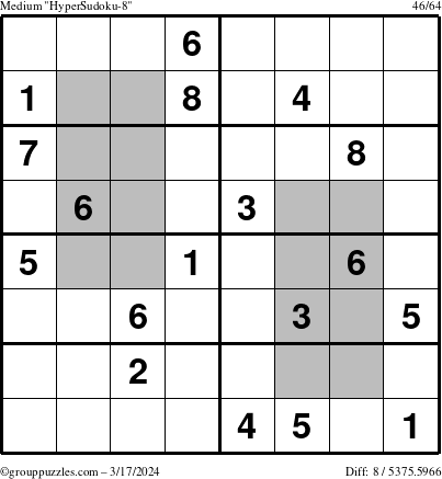 The grouppuzzles.com Medium HyperSudoku-8 puzzle for Sunday March 17, 2024