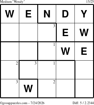 The grouppuzzles.com Medium Wendy puzzle for Friday July 24, 2026 with the first 3 steps marked