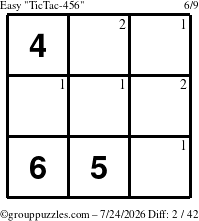 The grouppuzzles.com Easy TicTac-456 puzzle for Friday July 24, 2026 with the first 2 steps marked