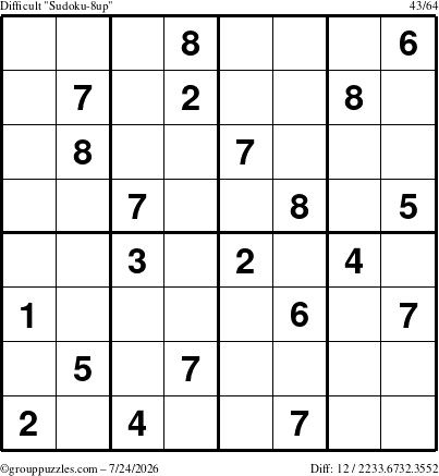 The grouppuzzles.com Difficult Sudoku-8up puzzle for Friday July 24, 2026