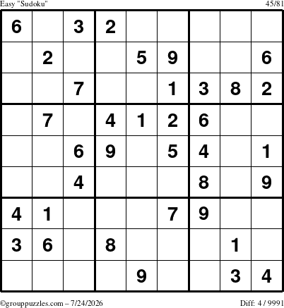 The grouppuzzles.com Easy Sudoku puzzle for Friday July 24, 2026