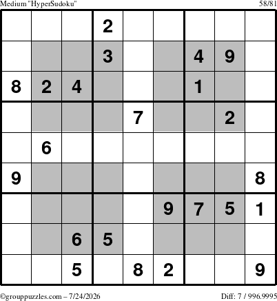 The grouppuzzles.com Medium HyperSudoku puzzle for Friday July 24, 2026