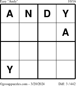 The grouppuzzles.com Easy Andy puzzle for Wednesday March 20, 2024