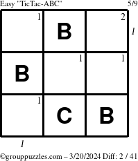The grouppuzzles.com Easy TicTac-ABC puzzle for Wednesday March 20, 2024 with all 2 steps marked