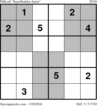 The grouppuzzles.com Difficult SuperSudoku-Junior puzzle for Wednesday March 20, 2024