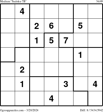 The grouppuzzles.com Medium Sudoku-7B puzzle for Wednesday March 20, 2024