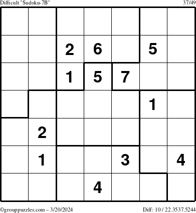 The grouppuzzles.com Difficult Sudoku-7B puzzle for Wednesday March 20, 2024