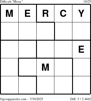 The grouppuzzles.com Difficult Mercy puzzle for Wednesday July 30, 2025