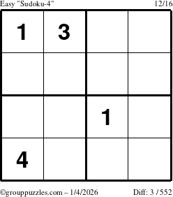 The grouppuzzles.com Easy Sudoku-4 puzzle for Sunday January 4, 2026
