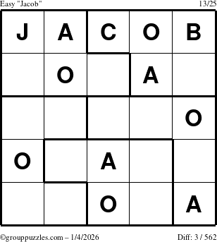 The grouppuzzles.com Easy Jacob puzzle for Sunday January 4, 2026