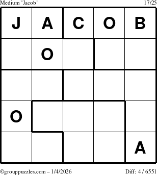 The grouppuzzles.com Medium Jacob puzzle for Sunday January 4, 2026