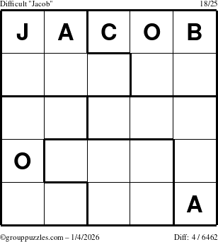 The grouppuzzles.com Difficult Jacob puzzle for Sunday January 4, 2026