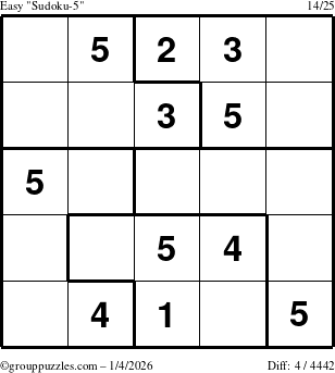 The grouppuzzles.com Easy Sudoku-5 puzzle for Sunday January 4, 2026