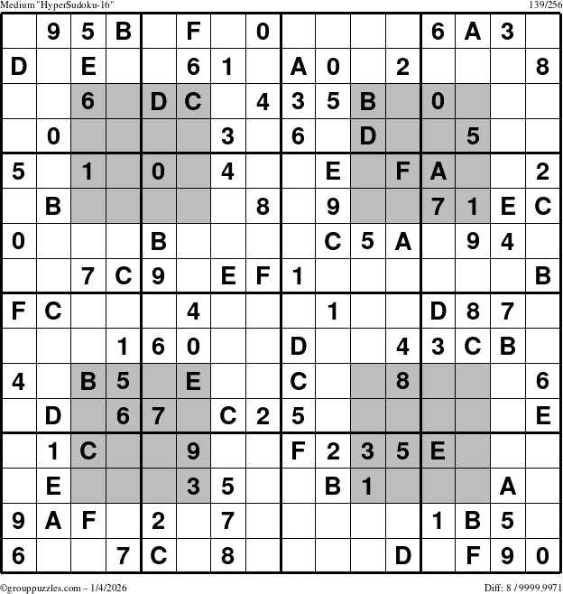 The grouppuzzles.com Medium HyperSudoku-16 puzzle for Sunday January 4, 2026