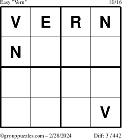 The grouppuzzles.com Easy Vern puzzle for Wednesday February 28, 2024