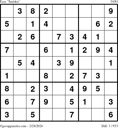 The grouppuzzles.com Easy Sudoku puzzle for Wednesday February 28, 2024