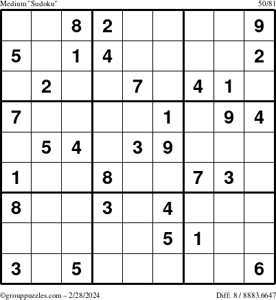 The grouppuzzles.com Medium Sudoku puzzle for Wednesday February 28, 2024