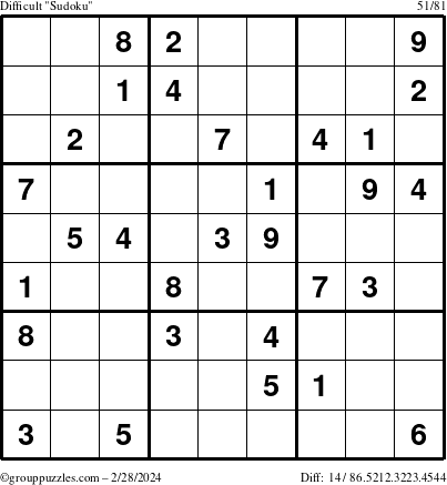 The grouppuzzles.com Difficult Sudoku puzzle for Wednesday February 28, 2024