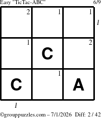 The grouppuzzles.com Easy TicTac-ABC puzzle for Wednesday July 1, 2026 with all 2 steps marked