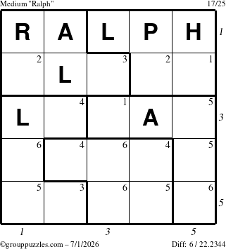 The grouppuzzles.com Medium Ralph puzzle for Wednesday July 1, 2026, suitable for printing, with all 6 steps marked