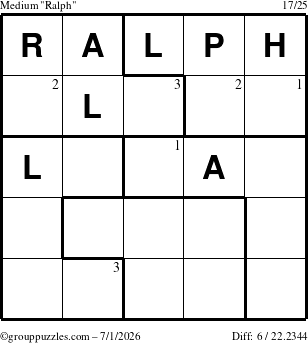 The grouppuzzles.com Medium Ralph puzzle for Wednesday July 1, 2026 with the first 3 steps marked