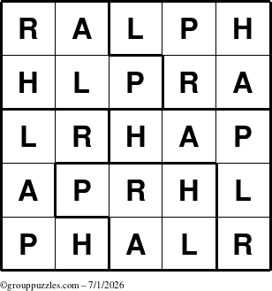 The grouppuzzles.com Answer grid for the Ralph puzzle for Wednesday July 1, 2026