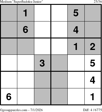 The grouppuzzles.com Medium SuperSudoku-Junior puzzle for Wednesday July 1, 2026