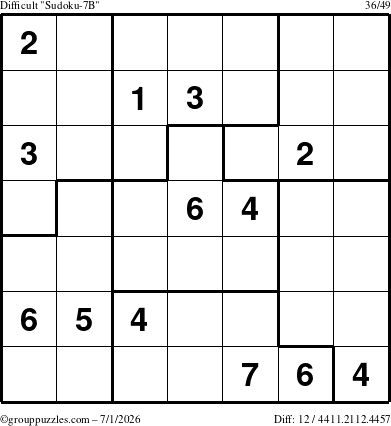 The grouppuzzles.com Difficult Sudoku-7B puzzle for Wednesday July 1, 2026