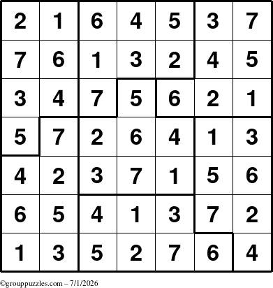 The grouppuzzles.com Answer grid for the Sudoku-7B puzzle for Wednesday July 1, 2026