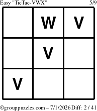 The grouppuzzles.com Easy TicTac-VWX puzzle for Wednesday July 1, 2026