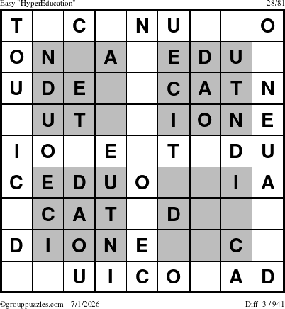 The grouppuzzles.com Easy HyperEducation-i23 puzzle for Wednesday July 1, 2026