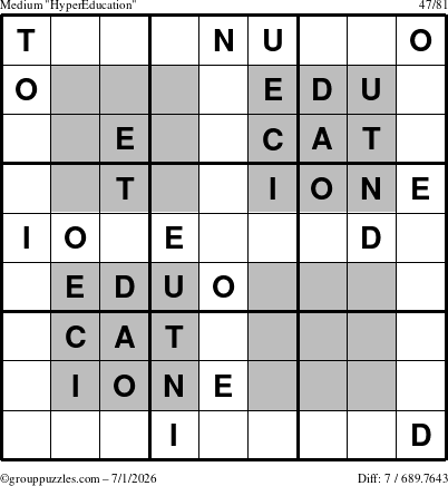 The grouppuzzles.com Medium HyperEducation-i23 puzzle for Wednesday July 1, 2026