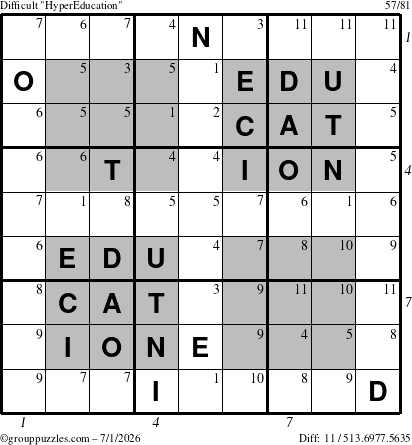 The grouppuzzles.com Difficult HyperEducation-i23 puzzle for Wednesday July 1, 2026 with all 11 steps marked