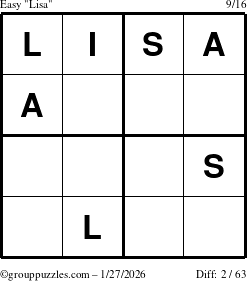 The grouppuzzles.com Easy Lisa puzzle for Tuesday January 27, 2026