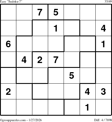 The grouppuzzles.com Easy Sudoku-7 puzzle for Tuesday January 27, 2026