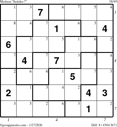 The grouppuzzles.com Medium Sudoku-7 puzzle for Tuesday January 27, 2026 with all 8 steps marked