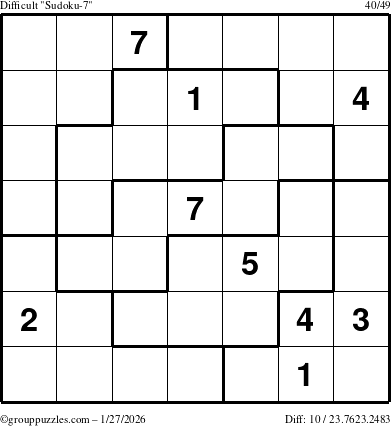 The grouppuzzles.com Difficult Sudoku-7 puzzle for Tuesday January 27, 2026