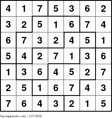 The grouppuzzles.com Answer grid for the Sudoku-7 puzzle for Tuesday January 27, 2026