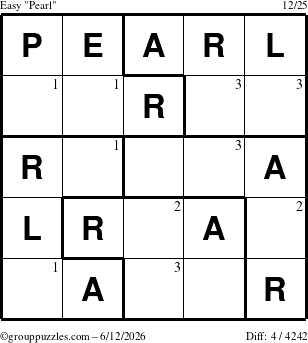 The grouppuzzles.com Easy Pearl puzzle for Friday June 12, 2026 with the first 3 steps marked