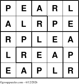 The grouppuzzles.com Answer grid for the Pearl puzzle for Friday June 12, 2026